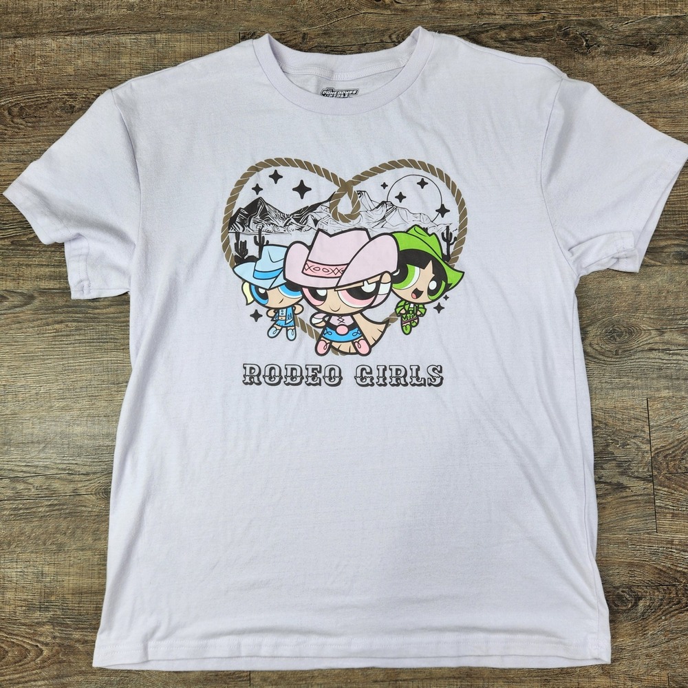 Powerpuff Girls Rodeo Girls Lavender Purple Graphic T-Shirt Large Cowboy Western